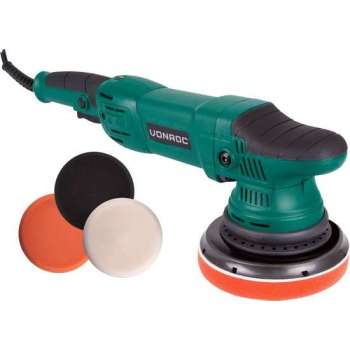 VONROC Excentrische poetsmachine – 1050W – Ø150MM – Soft start – Incl. 4 schijven, steunschijf & tas