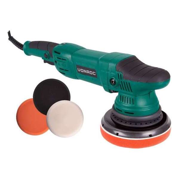 VONROC Excentrische poetsmachine – 1050W – Ø150MM – Soft start – Incl. 4 schijven, steunschijf & tas VONROC Excentrische poetsmachine – 1050W – Ø150MM – Soft start – Incl. 4 schijven, steunschijf & tas