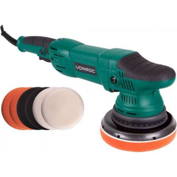VONROC Excentrische poetsmachine – 1050W – Ø150MM – Soft start – Incl. 7 schijven, steunschijf & tas