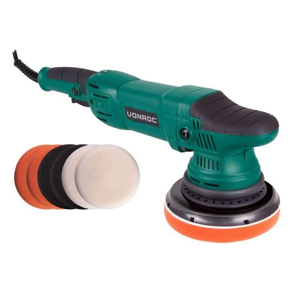 VONROC Excentrische poetsmachine – 1050W – Ø150MM – Soft start – Incl. 7 schijven, steunschijf & tas VONROC Excentrische poetsmachine – 1050W – Ø150MM – Soft start – Incl. 7 schijven, steunschijf & tas