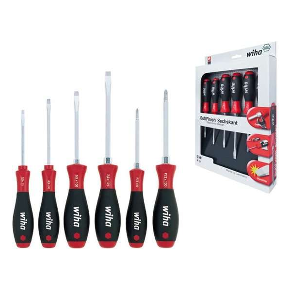 Wiha 308 ZK6 6-delige SoftFinish Schroevendraaierset - Sleuf/Pozidrive Wiha 308 ZK6 6-delige SoftFinish Schroevendraaierset - Sleuf/Pozidrive