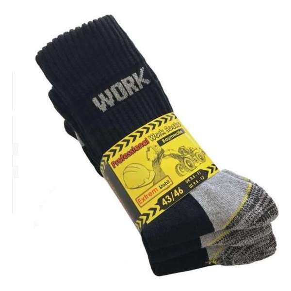 Socke - Works Socks - Werksokken | Zwart Met Grijs | Maat 43/46 - 6P - 6-Pack - 6 Paar - Sokken - Professional Socke - Works Socks - Werksokken | Zwart Met Grijs | Maat 43/46 - 6P - 6-Pack - 6 Paar - Sokken - Professional