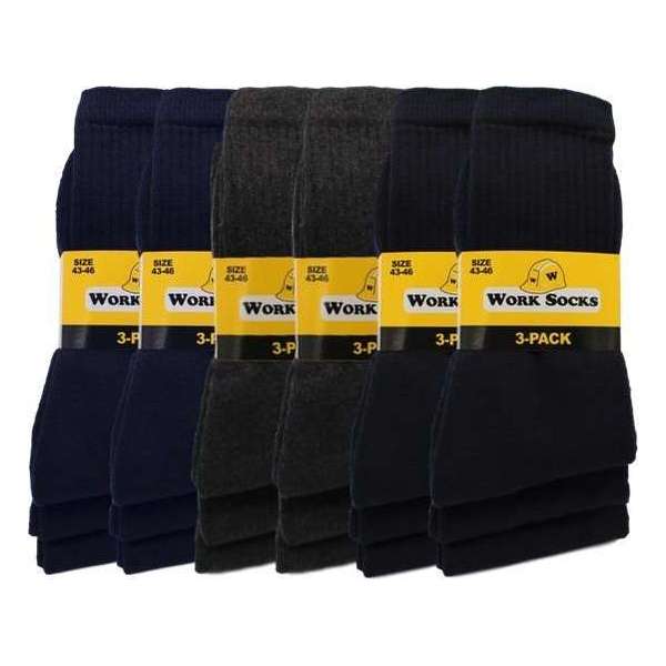 18 paar Bonanza werksokken - Basic - Zwart-Antraciet-Marine - Maat 43-46 18 paar Bonanza werksokken - Basic - Zwart-Antraciet-Marine - Maat 43-46
