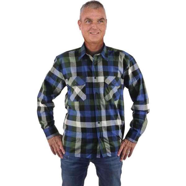 STØRVIK Flanellen Blouse Geruwd Katoen Heren Blauw / Olijfgroen - Maat M - DAWSON STØRVIK Flanellen Blouse Geruwd Katoen Heren Blauw / Olijfgroen - Maat M - DAWSON