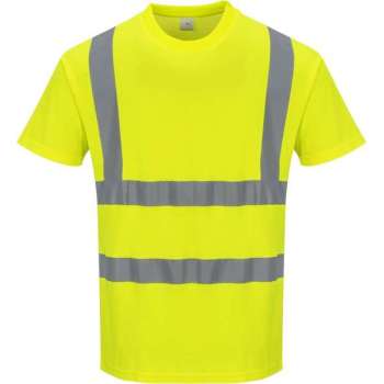 Katoen comfort Tshirt Geel met korte mouw en reflectie strepen Maat S