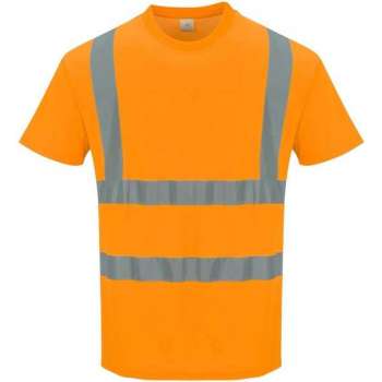 Katoen comfort Tshirt Oranje met korte mouw en reflectie strepen Maat 4XL