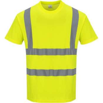 Katoen comfort Tshirt Geel met korte mouw en reflectie strepen Maat 2XL