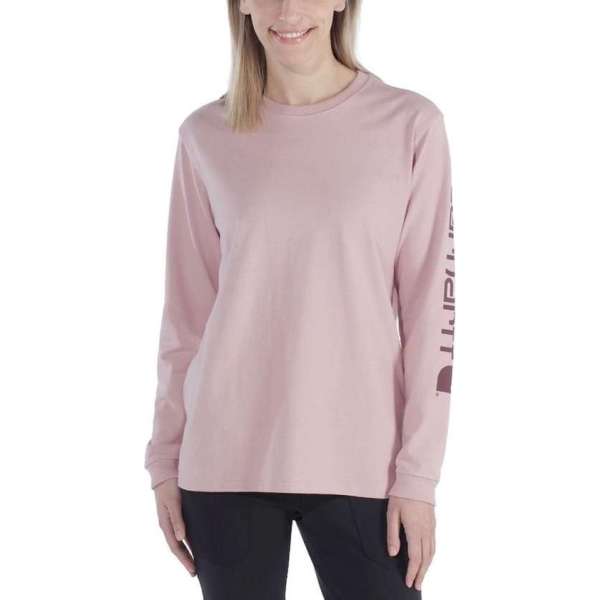 Carhartt Workwear Sleeve Logo Rose Smoke Heather Long Sleeve Shirt Dames M Carhartt Workwear Sleeve Logo Rose Smoke Heather Long Sleeve Shirt Dames M