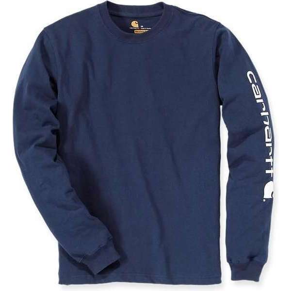 Carhartt EK231 Signature Sleeve Logo Longsleeve T-Shirt - Relaxed Fit - Navy - S Carhartt EK231 Signature Sleeve Logo Longsleeve T-Shirt - Relaxed Fit - Navy - S