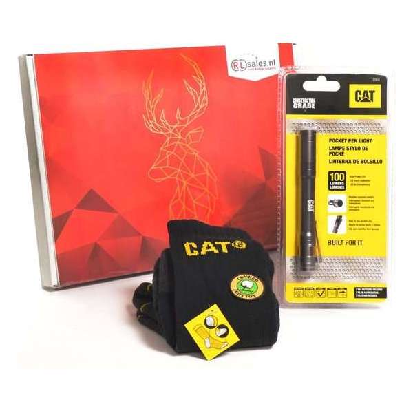CAT Cadeaubox - Caterpillar LED zaklamp en Sokken CAT Cadeaubox - Caterpillar LED zaklamp en Sokken