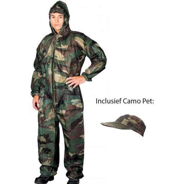 Camouflage Overall met Pet – Outdoor kleding – Groen Camo – Maat XL Camouflage Overall met Pet – Outdoor kleding – Groen Camo – Maat XL