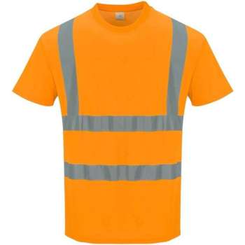 Katoen comfort Tshirt Oranje met korte mouw en reflectie strepen Maat XL