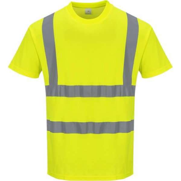 Katoen comfort Tshirt Geel met korte mouw en reflectie strepen Maat 5 XL