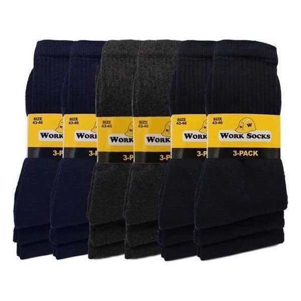18 paar Bonanza werksokken - Light - Basic - Zwart-Antraciet-Marine - Maat 47-50 18 paar Bonanza werksokken - Light - Basic - Zwart-Antraciet-Marine - Maat 47-50
