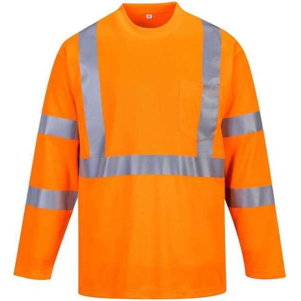 Hogezichtbaarheids T-shirt met lange mouwen en reflectie strepen Oranje Maat 5XL