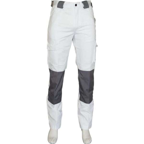 Yoworkwear Werkbroek katoen/polyester wit-grijs maat 50 Yoworkwear Werkbroek katoen/polyester wit-grijs maat 50