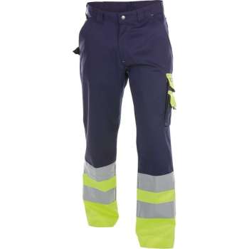 Dassy Omaha Hoge zichtbaarheidsbroek 200620 (300 g/m2) - binnenbeenlengte Standaard (81-86 cm) - Marineblauw/Fluogeel - 58