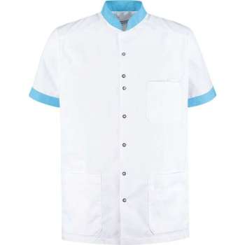 Haen / Ballyclare Heren Zorgjas Milo met tricot mouwinzet Wit / Magic Azur - Maat XL
