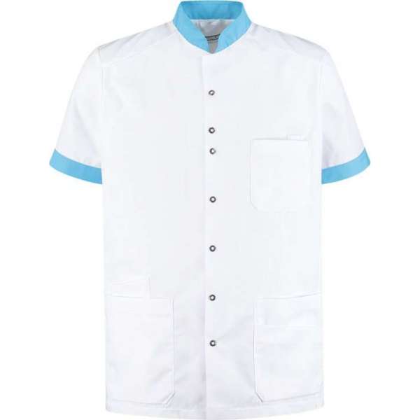 Haen / Ballyclare Heren Zorgjas Milo met tricot mouwinzet Wit / Magic Azur - Maat XL Haen / Ballyclare Heren Zorgjas Milo met tricot mouwinzet Wit / Magic Azur - Maat XL
