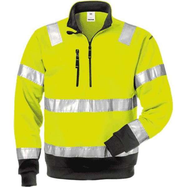 Fristads High Vis sweatshirt met korte rits 728 SHV, geel/zwart, maat L Fristads High Vis sweatshirt met korte rits 728 SHV, geel/zwart, maat L