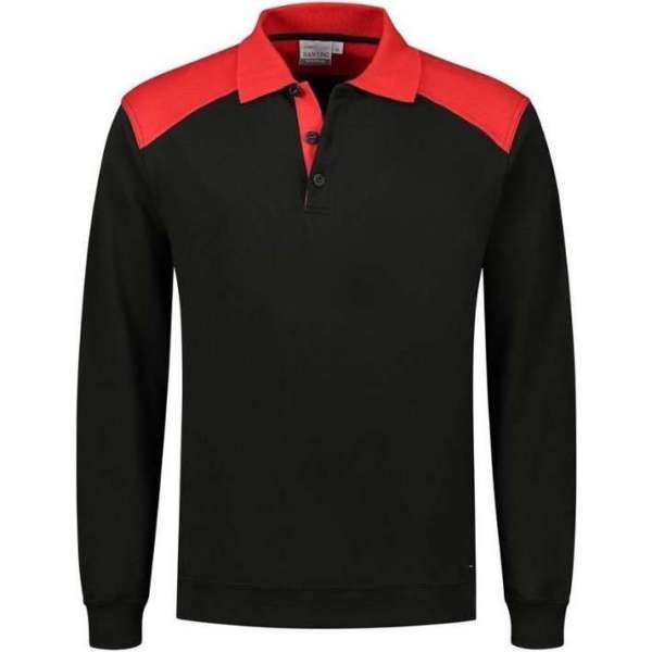 Santino Tesla 2color Polo-sweater (280g/m2) - Zwart | Rood - 5XL Santino Tesla 2color Polo-sweater (280g/m2) - Zwart | Rood - 5XL
