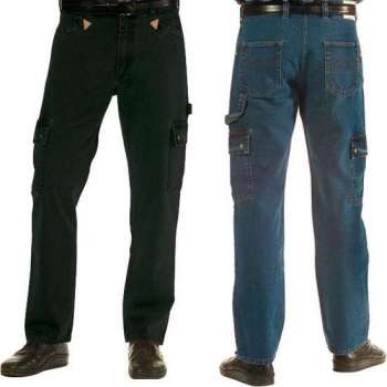 Jeans werkbroek met lederen driehoeken blauw, maat 57