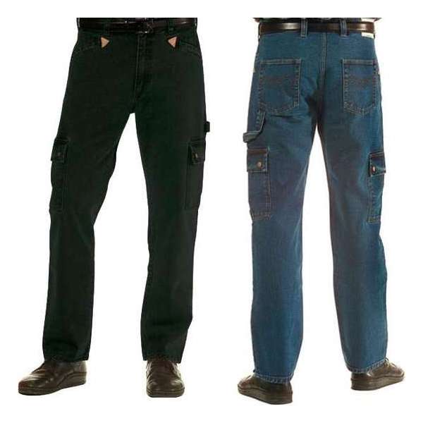 Jeans werkbroek met lederen driehoeken blauw, maat 57