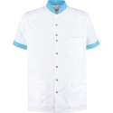 Haen / Ballyclare Heren Zorgjas Milo met tricot mouwinzet Wit / Magic Azur - Maat L