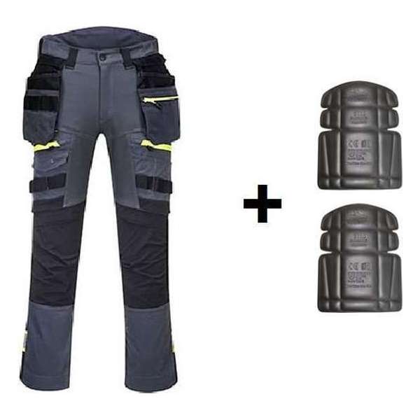 Portwest holster werkbroek DX440 + gratis kniestukken Grijs Maat 32/ S-M Portwest holster werkbroek DX440 + gratis kniestukken Grijs Maat 32/ S-M