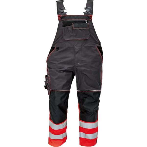 Amerikaanse Breteloverall Signalisatie Knoxfield HV fluor antraciet/rood, maat 58 - EN471 Amerikaanse Breteloverall Signalisatie Knoxfield HV fluor antraciet/rood, maat 58 - EN471