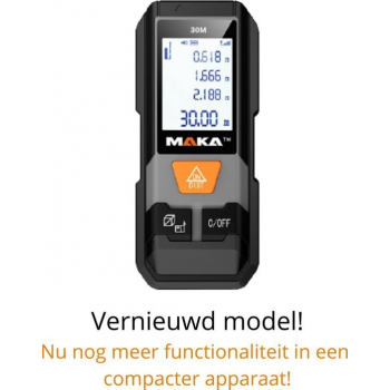 MAKA Digitale laser afstandmeter - 30 meter bereik - Aanpasbare meetreferentie - Lasermeter