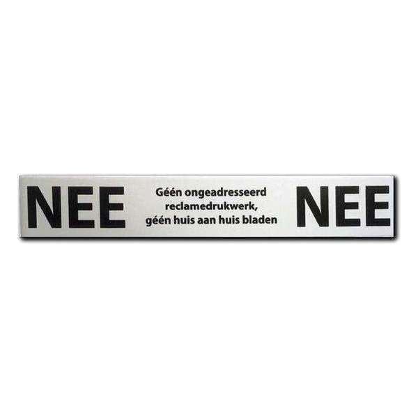 NEE NEE Sticker Brievenbus - Brievenbus sticker nee nee aluminium zwart - 150 mm x 25 mm x 0,5 mm - Promessa-Design. NEE NEE Sticker Brievenbus - Brievenbus sticker nee nee aluminium zwart - 150 mm x 25 mm x 0,5 mm - Promessa-Design.
