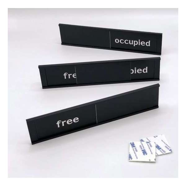 Schuifbordje Free - Occupied - 255 mm x 57 mm - Bevestiging twee 3M dubbelzijdige stickers - Promessa-Design. Schuifbordje Free - Occupied - 255 mm x 57 mm - Bevestiging twee 3M dubbelzijdige stickers - Promessa-Design.