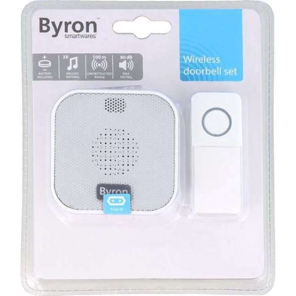 Byron Wireless Doorbell Set Wit - Werkt op batterij - Draadloos - Byron Wireless Doorbell Set Wit - Werkt op batterij - Draadloos -