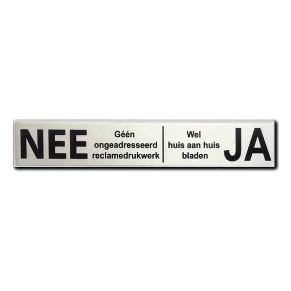 NEE JA sticker - Brievenbussticker Nee Ja aluminium zwart - 150 mm x 25 mm x 0,5 mm - Promessa-Design. NEE JA sticker - Brievenbussticker Nee Ja aluminium zwart - 150 mm x 25 mm x 0,5 mm - Promessa-Design.