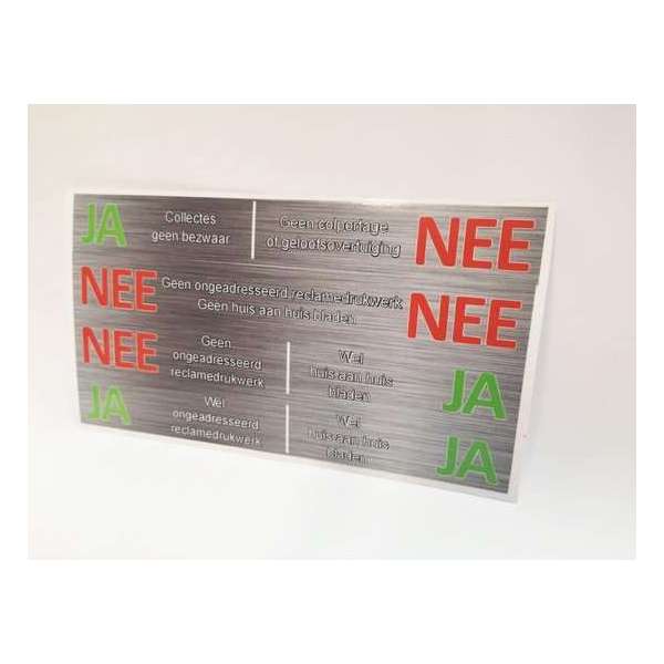 Brievenbus stickers - JA/NEE - NEE/NEE - NEE/JA - JA/JA sticker - RVS-look Brievenbussticker - combinatie van de ja/nee stickers Brievenbus stickers - JA/NEE - NEE/NEE - NEE/JA - JA/JA sticker - RVS-look Brievenbussticker - combinatie van de ja/nee stickers