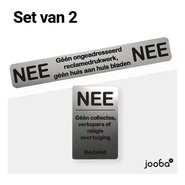Nee nee sticker - Geen reclame sticker - Nee geen collectes verkopers sticker - Set van 2 - Rvs afwerking - Zelfklevend Nee nee sticker - Geen reclame sticker - Nee geen collectes verkopers sticker - Set van 2 - Rvs afwerking - Zelfklevend