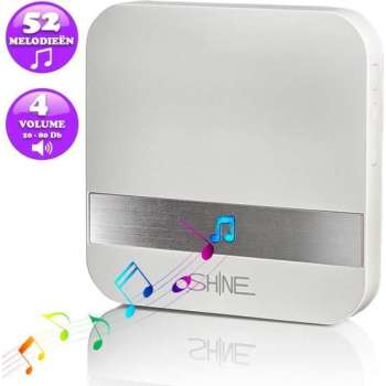 SHINE Gong Video deurbel - Chime | Ontvanger met 52 Melodieën - Wit