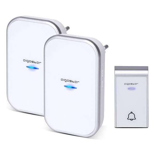 Aigostar Draadloze Deurbel 2HVKT - Met 2 ontvangers - Plug&Play - AC - 3 Regelbaar volume - 36 Melodieën - IP44 Waterdicht - Wit Aigostar Draadloze Deurbel 2HVKT - Met 2 ontvangers - Plug&Play - AC - 3 Regelbaar volume - 36 Melodieën - IP44 Waterdicht - Wit
