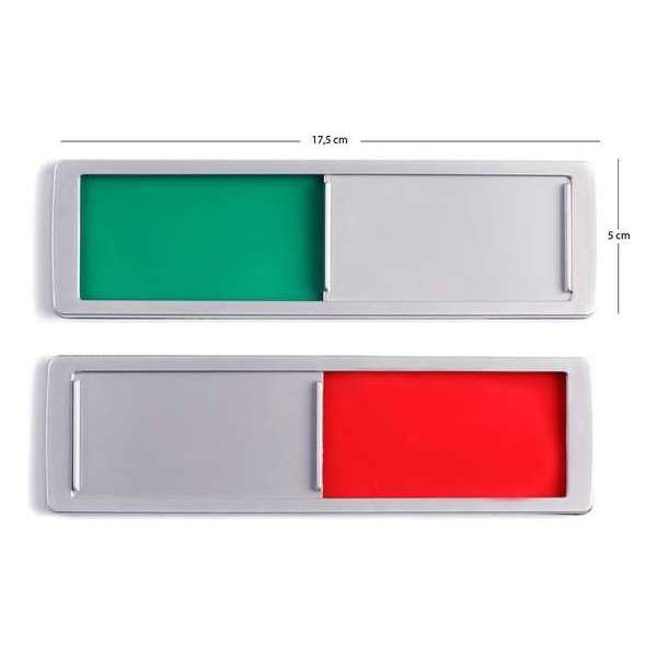 Vrij - Bezet Schuifbordje zonder tekst - Groen / Rood - Aluminium Look - 17,5 cm x 5 cm x 0,6 cm - Promessa Design. Vrij - Bezet Schuifbordje zonder tekst - Groen / Rood - Aluminium Look - 17,5 cm x 5 cm x 0,6 cm - Promessa Design.