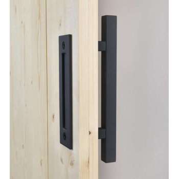 Barnwoodweb deurgreep Hudson Square (voor en achter) zwart gepoedercoat staal 300x40 mm