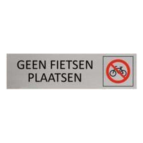 Aluminium Bordje hier geen fietsen plaatsen 165x45mm met tape Aluminium Bordje hier geen fietsen plaatsen 165x45mm met tape