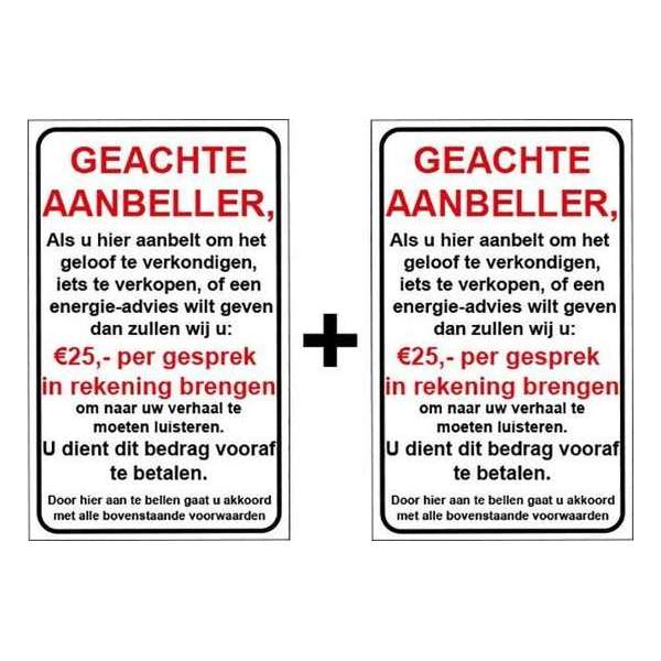 Brievenbussticker - Geachte aanbeller vijfentwintig euro - Nee geen verkoop aan de deur - Promessa-Design. Brievenbussticker - Geachte aanbeller vijfentwintig euro - Nee geen verkoop aan de deur - Promessa-Design.