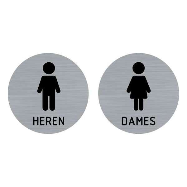Set van 2 deurbordjes - toiletbord - damestoilet - herentoilet - bordje - dames - heren - rond met RVS look Set van 2 deurbordjes - toiletbord - damestoilet - herentoilet - bordje - dames - heren - rond met RVS look