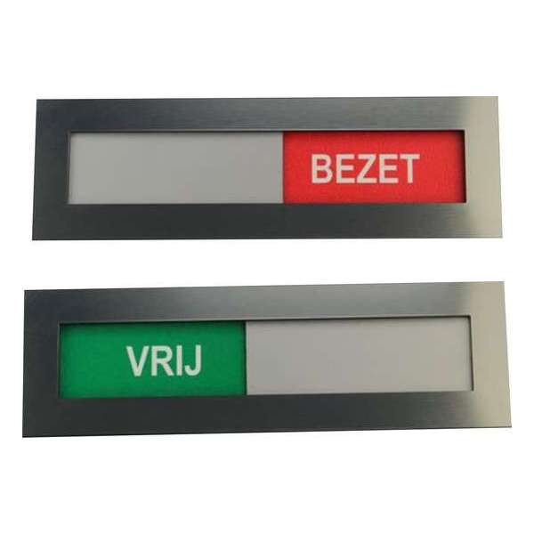 Vrij bezet schuifbord rvs-look (deurbordje) 145x48mm - achterkant voorzien van dubbelzijdig tape - 1 stuk Vrij bezet schuifbord rvs-look (deurbordje) 145x48mm - achterkant voorzien van dubbelzijdig tape - 1 stuk