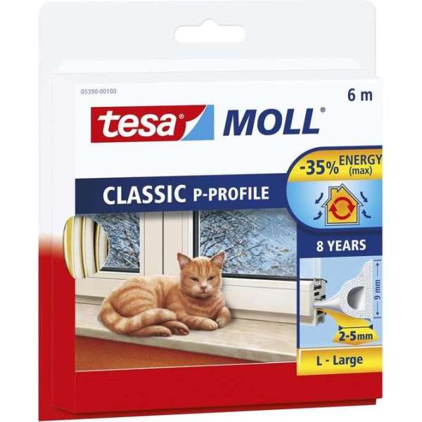 Tochtstrip P rubber 6m 0,9cm wit Tochtstrip P rubber 6m 0,9cm wit