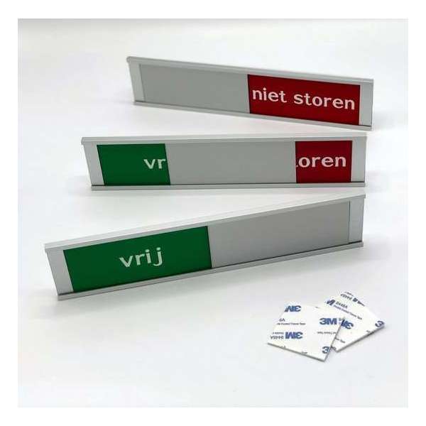 Schuifbordje Vrij - Niet Storen. 255 mm x 57 mm. Bevestiging twee 3M dubbelzijdige stickers. Schuifbordje Vrij - Niet Storen. 255 mm x 57 mm. Bevestiging twee 3M dubbelzijdige stickers.
