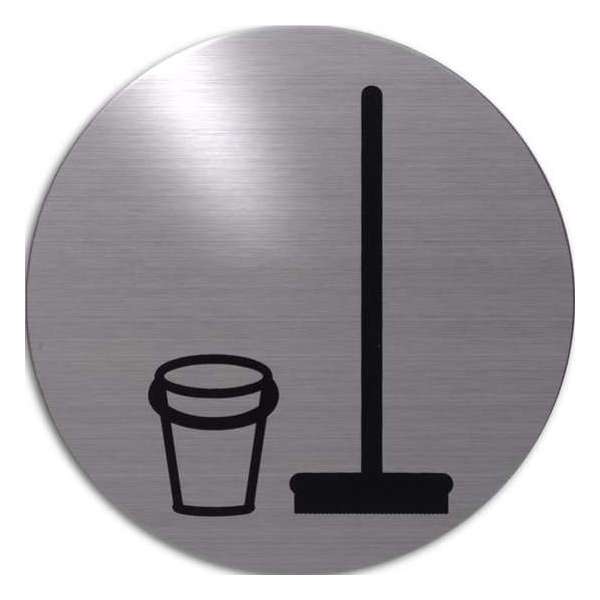RVS deurbordje pictogram: bezemkast | 5 jaar garantie | ROND 82mm Ø | Zelfklevend | Plakstrip RVS deurbordje pictogram: bezemkast | 5 jaar garantie | ROND 82mm Ø | Zelfklevend | Plakstrip