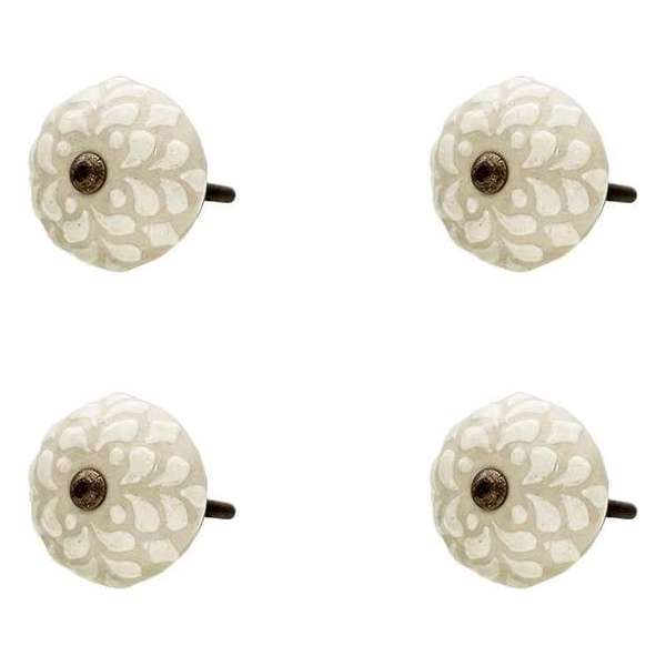 Clayre & Eef Deurknop Set van 4 Ø 4*3 cm Beige Keramiek Rond Blaadjes Meubelknop Clayre & Eef Deurknop Set van 4 Ø 4*3 cm Beige Keramiek Rond Blaadjes Meubelknop