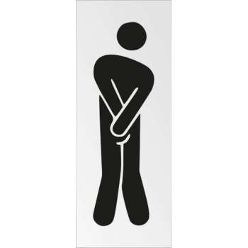 Deurbordje pictogram Toilet heren met hoge nood. 130 mm x 50 mm x 0,5 mm. Deur bordje pictogram toilet man nodig heren wc.